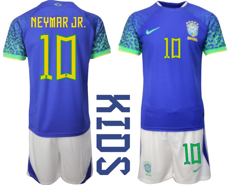 Youth 2022 World Cup National Team Brazil away blue #10 Soccer Jersey2->youth soccer jersey->Youth Jersey